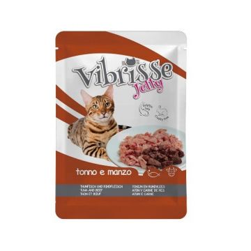 Hrana umeda pentru pisici Croci Vibrisse, Ton si vita in aspic, 70g