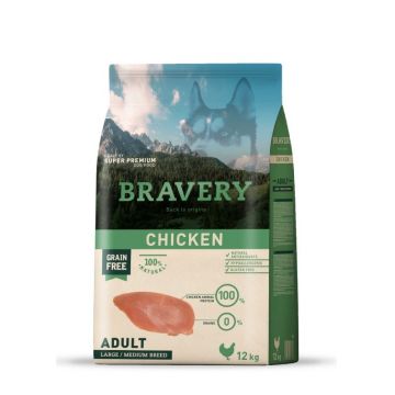 Hrana Uscata Caini, Bravery Dog, Large-Medium Adult, Pui, 12 kg