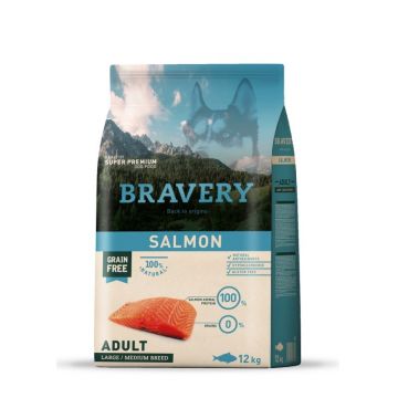 Hrana Uscata Caini, Bravery Dog, Large-Medium Adult, Somon, 12 kg