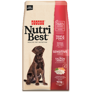 Hrana Uscata Caini Premium, NutriBest Adult Dog Sensitive, Somon si Orez, 15 kg