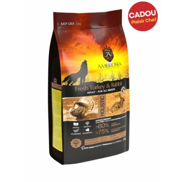 Hrana uscata pentru caini Ambrosia Adult, Curcan si iepure, hipoalergenic, fara cereale, 2kg