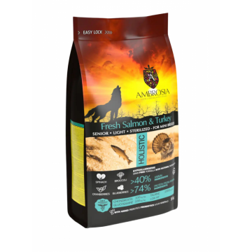 Hrana uscata pentru caini Ambrosia Adult Mini Senior Steril, Somon si curcan, hipoalergenic, fara cereale, 1.5kg