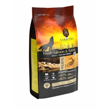 Hrana uscata pentru caini Ambrosia Adult Mini, Somon si iepure, hipoalergenic, fara cereale, 1.5kg