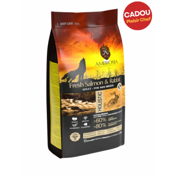 Hrana uscata pentru caini Ambrosia Adult Mini, Somon si iepure, hipoalergenic, fara cereale, 5kg