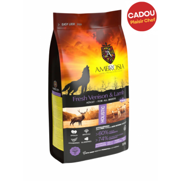 Hrana uscata pentru caini Ambrosia Adult, Vanat si miel, hipoalergenic, fara cereale, 2kg