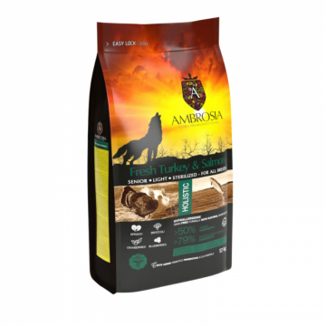 Hrana uscata pentru caini Ambrosia Senior Sterilized, Curcan proaspat si somon, hipoalergenic, fara cereale, 2kg