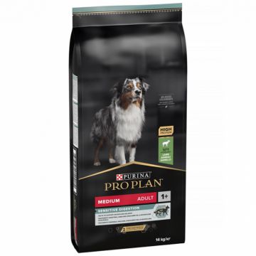 Hrana Uscata Pentru Caini Pro Plan Medium Adult, Sensitive Digestion, Miel Si Orez, 14kg + 2.5kg Gratis