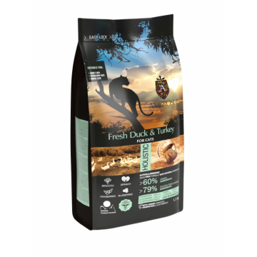 Hrana uscata pentru pisici Ambrosia Steril, Rata si curcan, hipoalergenic, fara cereale, 1.5kg