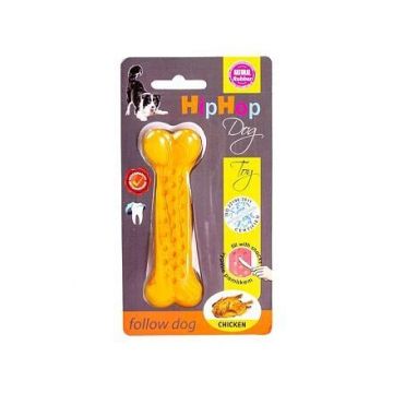 KidDog Jucarie Caini, HipHop, Os Antibacterian, Aroma Pui la Gratar, Cauciuc, 11 cm