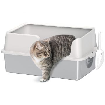PawHut Litieră Inox, Bord Detasabil, Antimiros | Aosom Romania