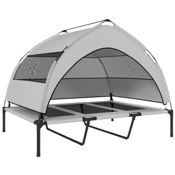 PawHut Pat Ridicat pentru Câini cu Copertină pe 3 Laturi Detașabilă Gri și Negru | Aosom Romania