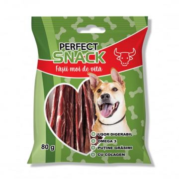 Perfect Snack, recompense delicioase pentru caini,  Fasii moi de Vita,   80 g