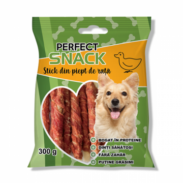 Perfect Snack, recompense delicioase pentru caini, Stick din piept de rata,   300 g