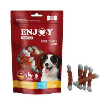 Recompense pentru caini Enjoy Carnivore Calcium Bone Oase cu pui, 100 g