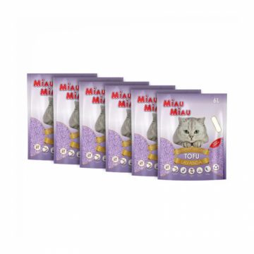 Set 6 buc X Asternut igienic pentru pisici Miau Miau Tofu cu lavanda 6L