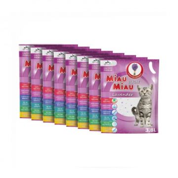 Set 8 Buc X Asternut igienic pentru pisici Miau Miau Silicat cu Lavanda 3,8L