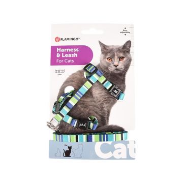 Set Ham & Lesa pentru Pisica, Flamingo Amira Green, 20-35 cm x 10 mm