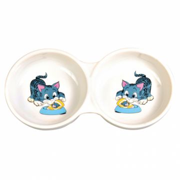 Castron din ceramica dublu pentru pisici  2 x 0,15 l