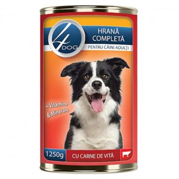 Conserva pentru caini 4Dog cu vita 1250 gr