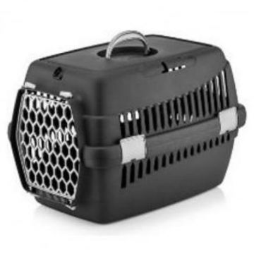 Cusca de transport  4Dog Deluxe neagra cu usa gri 49 x 35 x 32,5cm