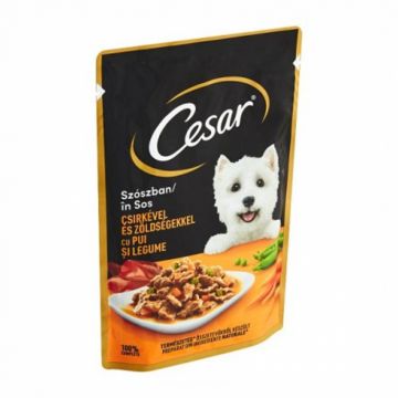 Hrana umeda pentru caini Cesar, cu Pui si Legume in sos, 100 gr Hrana umeda pentru caini Cesar, cu Pui si Legume in sos, 100 gr
