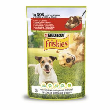 Hrana umeda pentru caini Friskies cu vita si cartofi in sos 100 g
