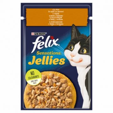 Hrana umeda pentru pisici Felix Sens Jellies cu pui si morcov 85 gr