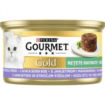 Hrana umeda pentru pisici Gourmet Gold Savoury cu miel si fasole verde 85 gr