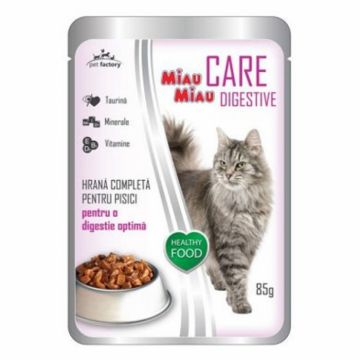Hrana umeda pentru pisici Miau Miau Care Digestive cu miel 85 g