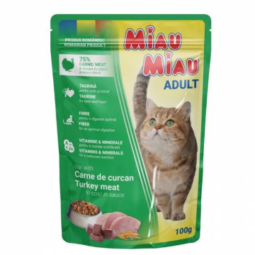 Hrana umeda pentru pisici Miau Miau cu curcan in sos 100 gr