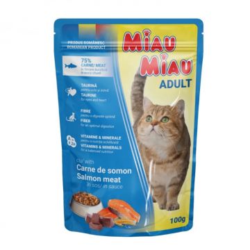 Hrana umeda pentru pisici Miau Miau cu somon in sos 100 gr