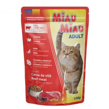 Hrana umeda pentru pisici Miau Miau cu vita in sos 100 gr