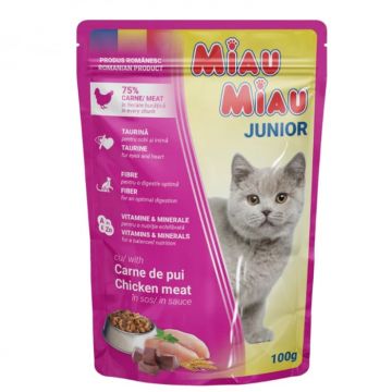 Hrana umeda pentru pisici Miau Miau Kitten cu pui 100 gr