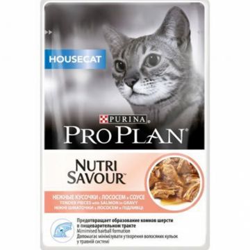 Hrana umeda pentru pisici Pro Plan Housecat Nutrisavour cu somon in sos 85 gr
