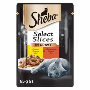 Hrana umeda pentru pisici Sheba cu pui  vita in sos 85 gr