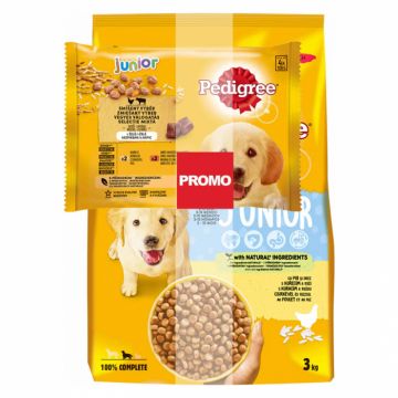 Hrana uscata pentru caini Pedigree Junior cu pui si orez 3 kg