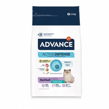 Hrana uscata pentru pisici Advance Sterilised Hairball cu curcan  orez 1,5 kg