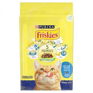 Hrana uscata pentru pisici Friskies Sterilised cu somon  legume 10 kg