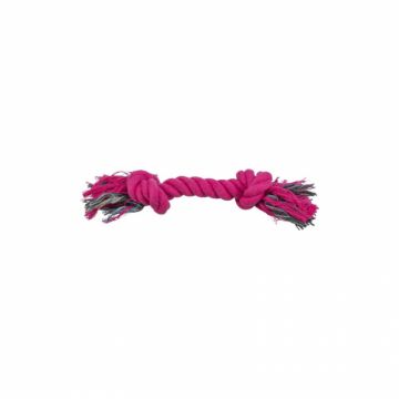 Jucarie pentru caini sfoara roz cu 2 noduri 26 cm