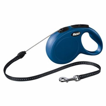 Lesa retractabila pentru caini Flexi Classic cu fir S , 8 m, albastra