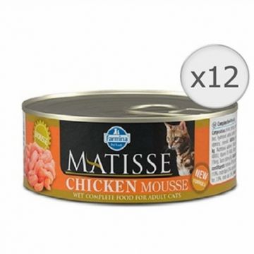 Set 12 buc x 85 gr Hrana umeda pentru pisici Matisse Mousse, cu Pui
