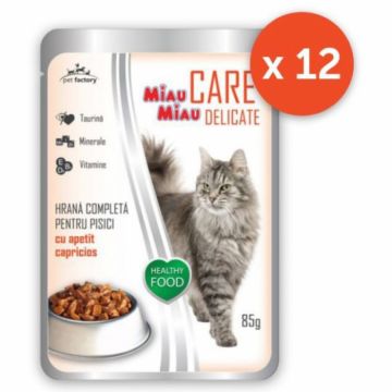 Set 12 buc x 85 gr Hrana umeda pentru pisici Miau Miau Care Delicate cu macrou