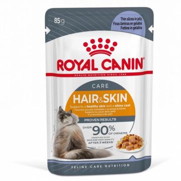 Set 12 buc x 85 gr Hrana umeda pentru pisici Royal Canin Hair  Skin in jelly