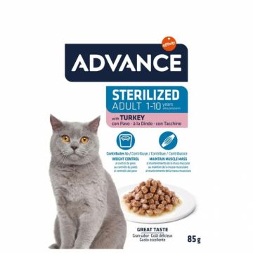 Set 12 buc x 85 gr Hrana umeda pentru pisici sterilizate Advance cu curcan