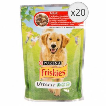 Set 20 buc x 100 gr Hrana umeda pentru caini Friskies cu vita  cartofi in sos