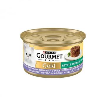 Set 24 buc x 85 gr Hrana umeda pentru pisici Gourmet Gold cu miel  fasole verde
