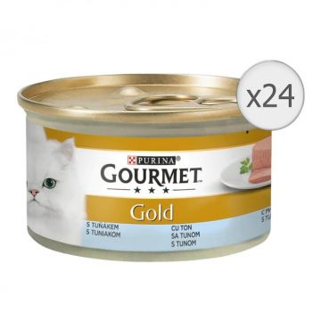 Set 24 buc x 85 gr Hrana umeda pentru pisici Gourmet Gold Mousse cu ton