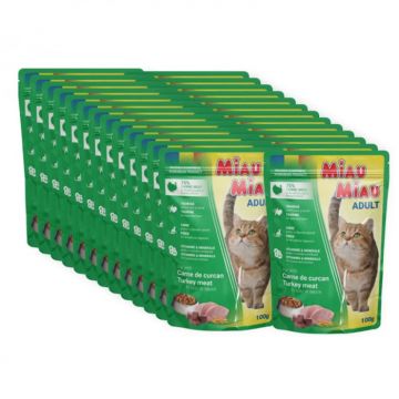 Set 24 buc x Hrana umeda pentru pisici Miau Miau cu curcan in sos 100 gr