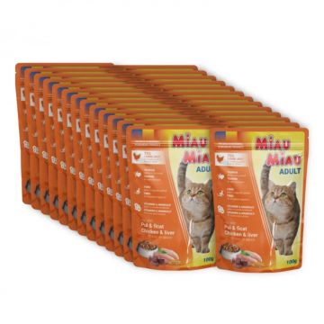 Set 24 buc x Hrana umeda pentru pisici Miau Miau cu pui  ficat in sos 100 gr