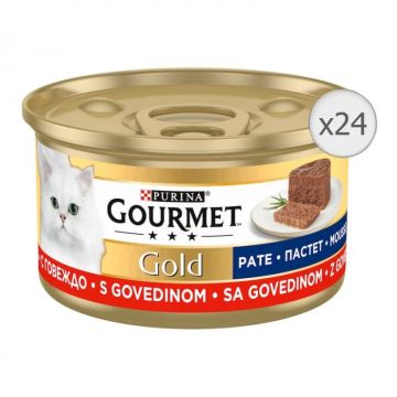 Set 24 x 85 gr Hrana umeda pentru pisici Gourmet Gold Mousse cu vita
